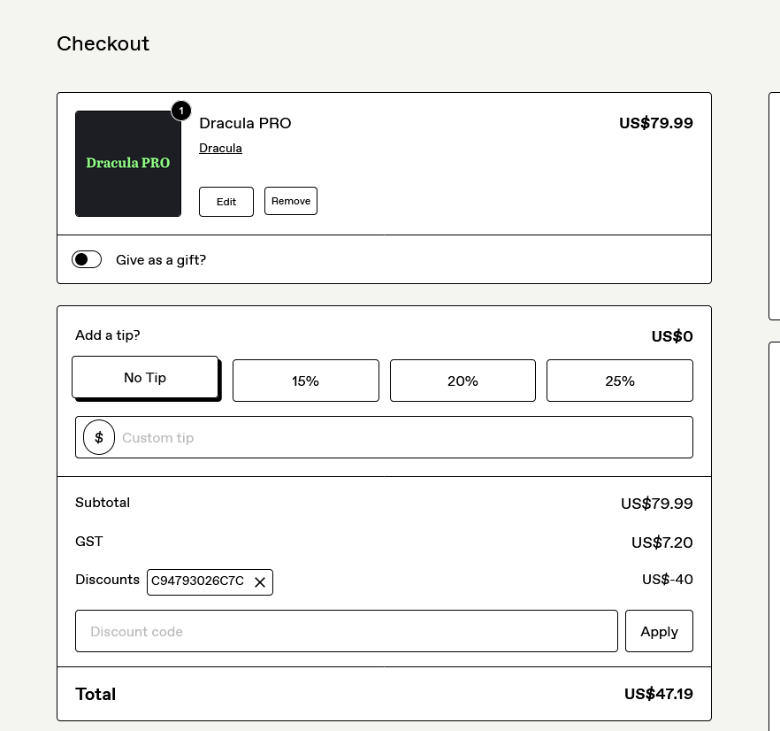 Dracula checkout proof