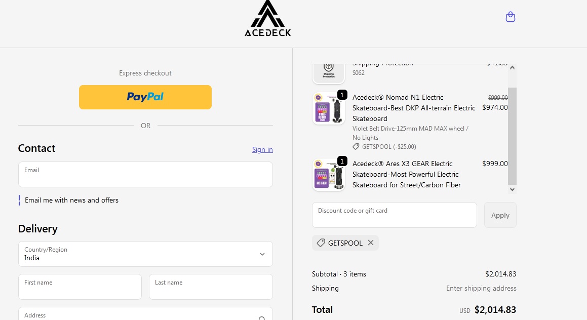 acedeckboards cart page